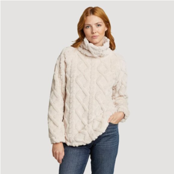 Eddie Bauer Women's Fast Fleece Plush Cable Fleece Pullover Sweater, Ivory, Med - Picture 1 of 10